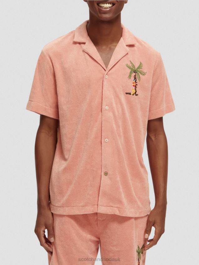 Scotch & Soda Men Embroidered Towelling Camp Shirt LP48HB296 Clothing Flamingo