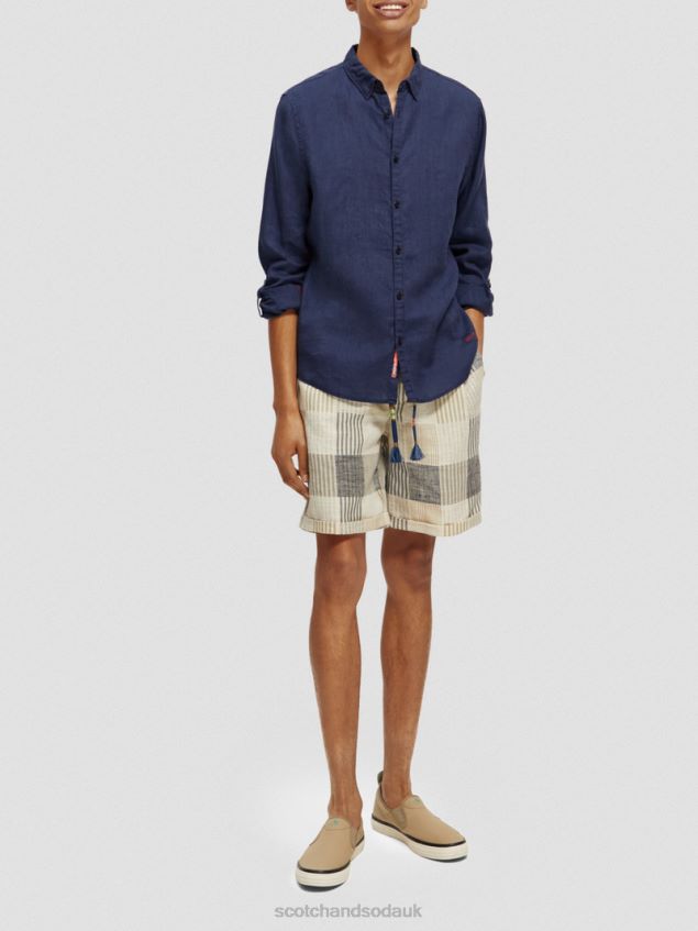 Scotch & Soda Men Linen Shirt With Sleeve Adjustments LP48HB289 Clothing Marine