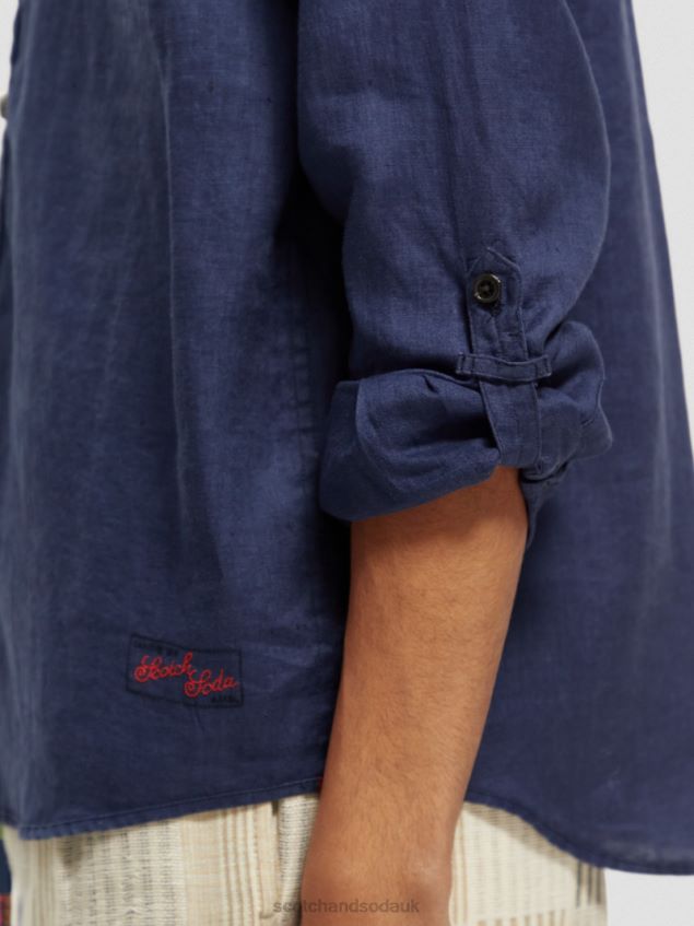 Scotch & Soda Men Linen Shirt With Sleeve Adjustments LP48HB289 Clothing Marine