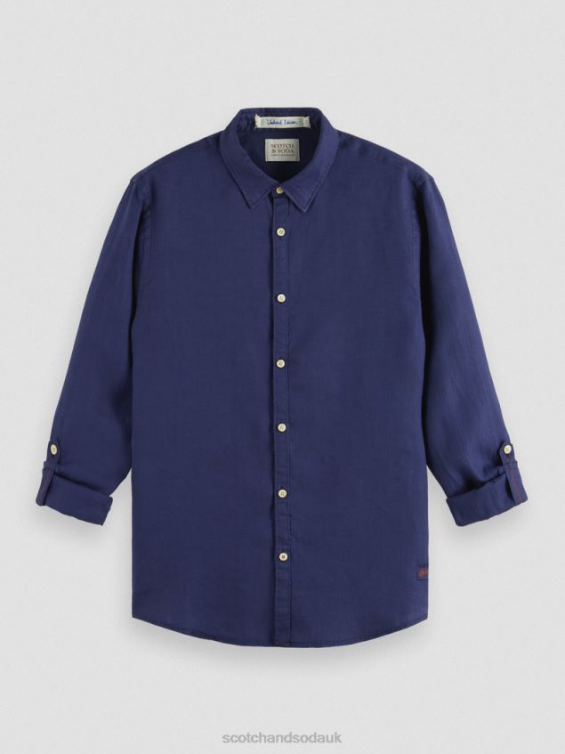 Scotch & Soda Men Linen Shirt With Sleeve Adjustments LP48HB289 Clothing Marine
