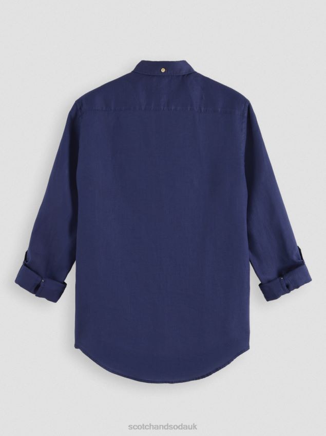 Scotch & Soda Men Linen Shirt With Sleeve Adjustments LP48HB289 Clothing Marine