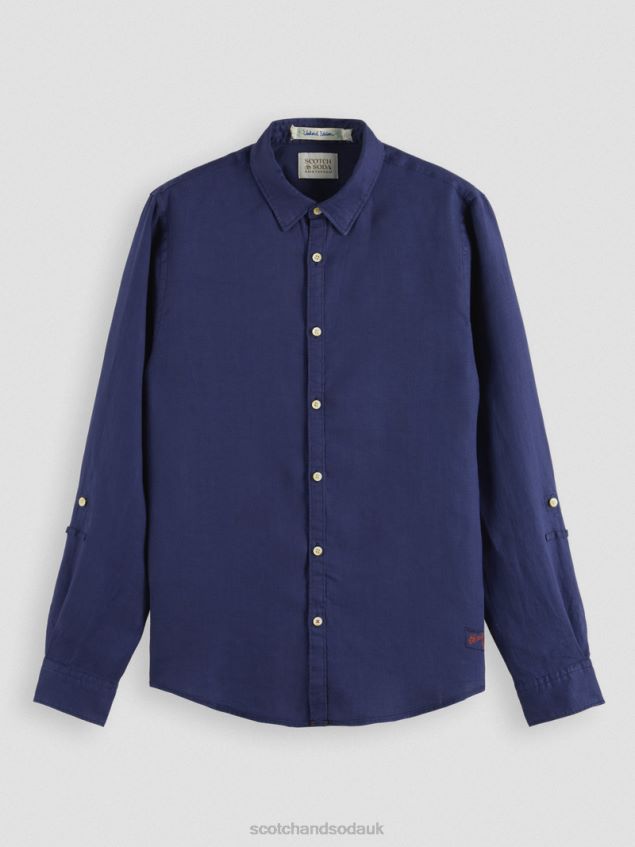 Scotch & Soda Men Linen Shirt With Sleeve Adjustments LP48HB289 Clothing Marine