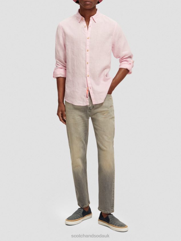 Scotch & Soda Men Linen Shirt With Sleeve Adjustments LP48HB290 Clothing Rose