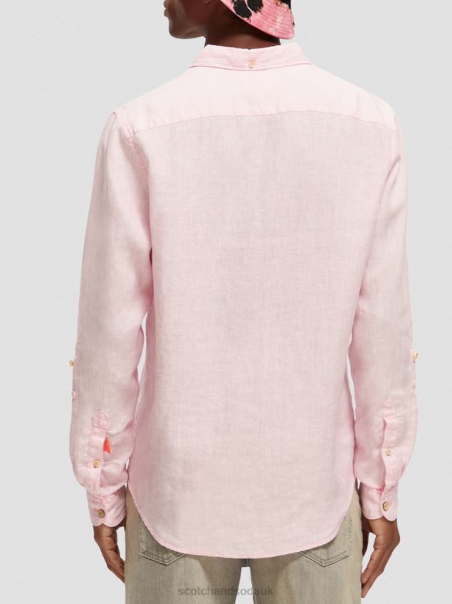 Scotch & Soda Men Linen Shirt With Sleeve Adjustments LP48HB290 Clothing Rose