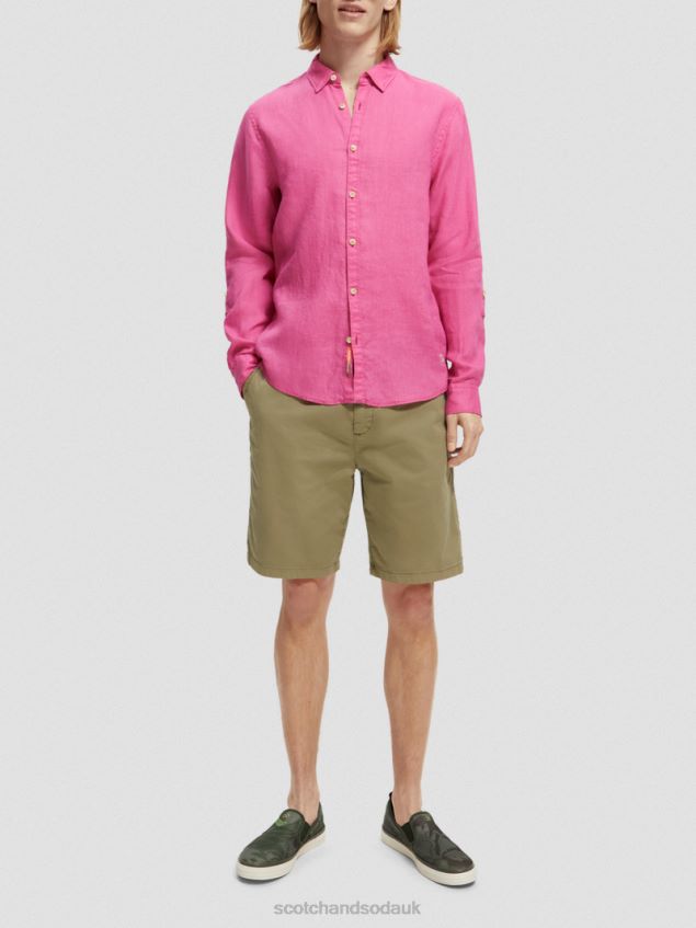 Scotch & Soda Men Linen Shirt With Sleeve Adjustments LP48HB292 Clothing Cerise