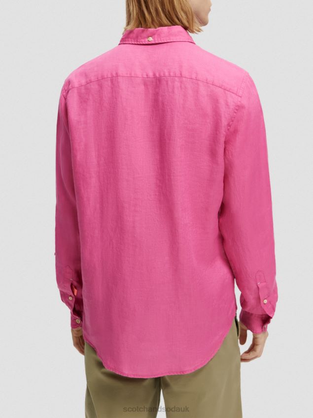 Scotch & Soda Men Linen Shirt With Sleeve Adjustments LP48HB292 Clothing Cerise