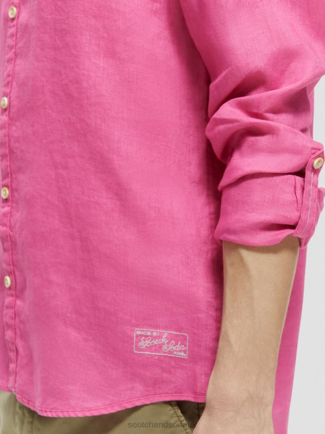 Scotch & Soda Men Linen Shirt With Sleeve Adjustments LP48HB292 Clothing Cerise