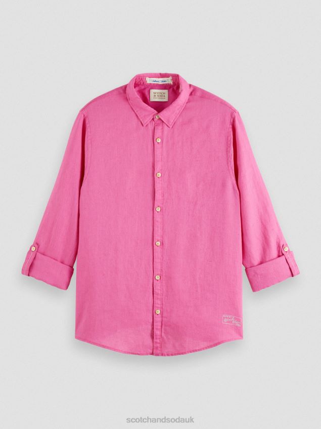 Scotch & Soda Men Linen Shirt With Sleeve Adjustments LP48HB292 Clothing Cerise