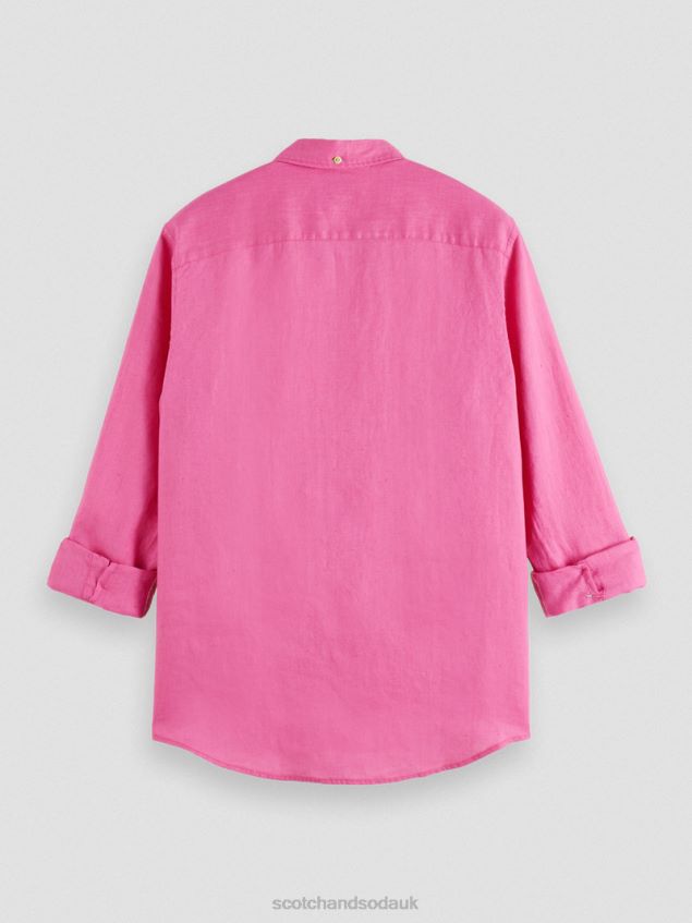 Scotch & Soda Men Linen Shirt With Sleeve Adjustments LP48HB292 Clothing Cerise