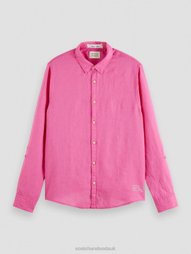 Scotch & Soda Men Linen Shirt With Sleeve Adjustments LP48HB292 Clothing Cerise