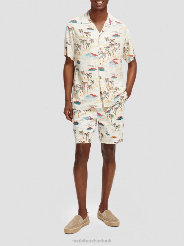 Scotch & Soda Men Printed Camp Shirt LP48HB305 Clothing White Palmtree Island Aop