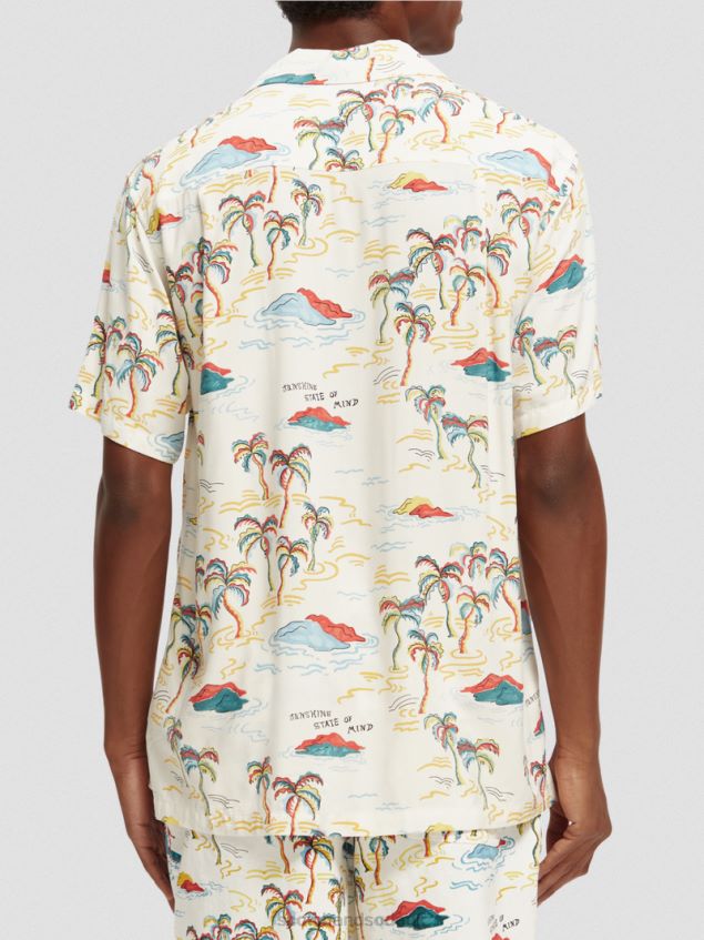 Scotch & Soda Men Printed Camp Shirt LP48HB305 Clothing White Palmtree Island Aop
