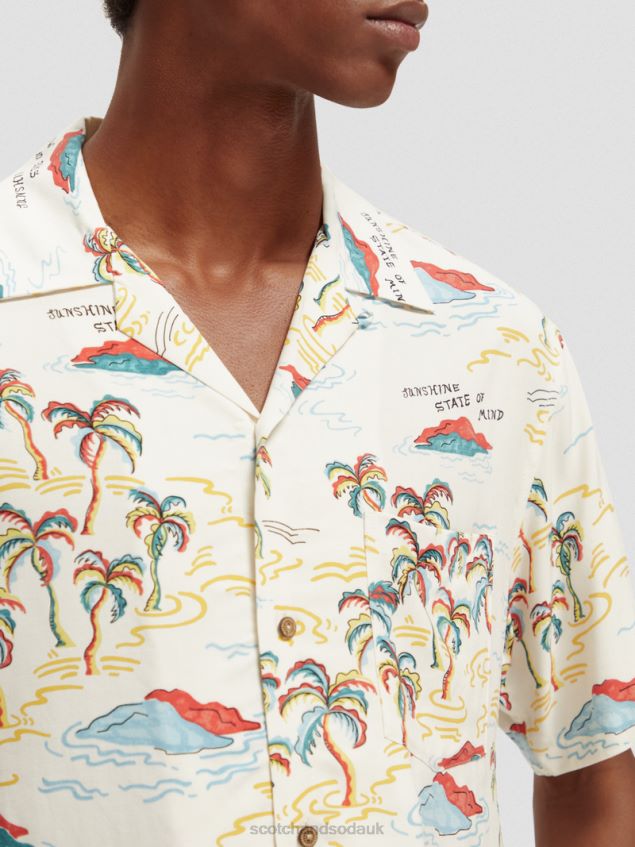 Scotch & Soda Men Printed Camp Shirt LP48HB305 Clothing White Palmtree Island Aop