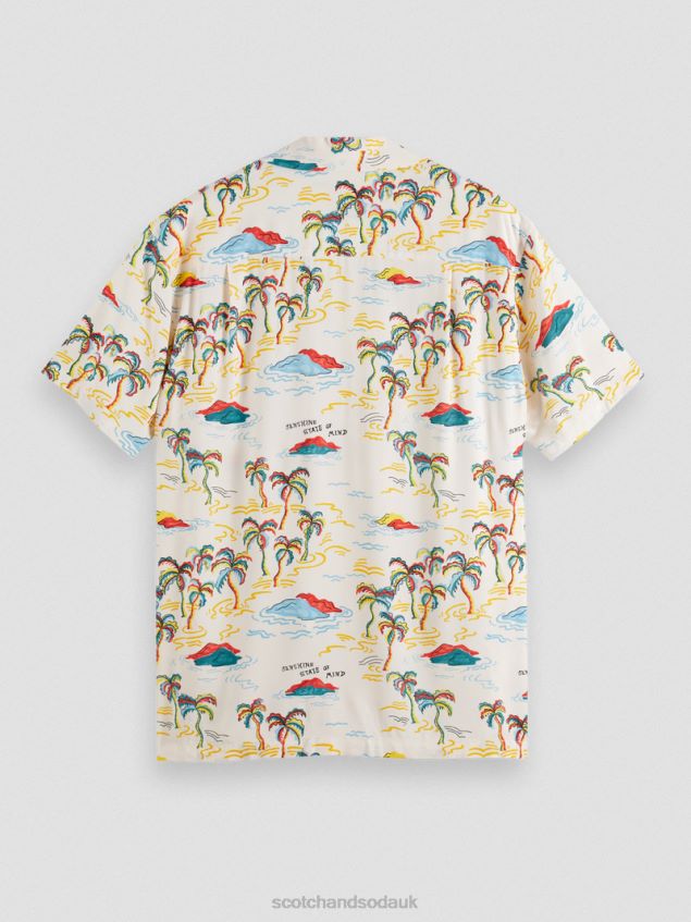 Scotch & Soda Men Printed Camp Shirt LP48HB305 Clothing White Palmtree Island Aop