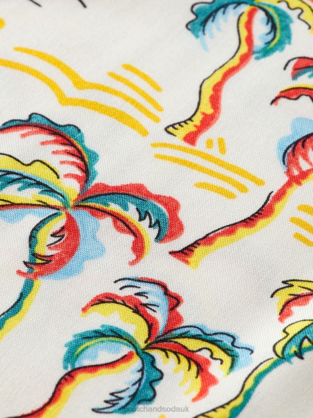 Scotch & Soda Men Printed Camp Shirt LP48HB305 Clothing White Palmtree Island Aop