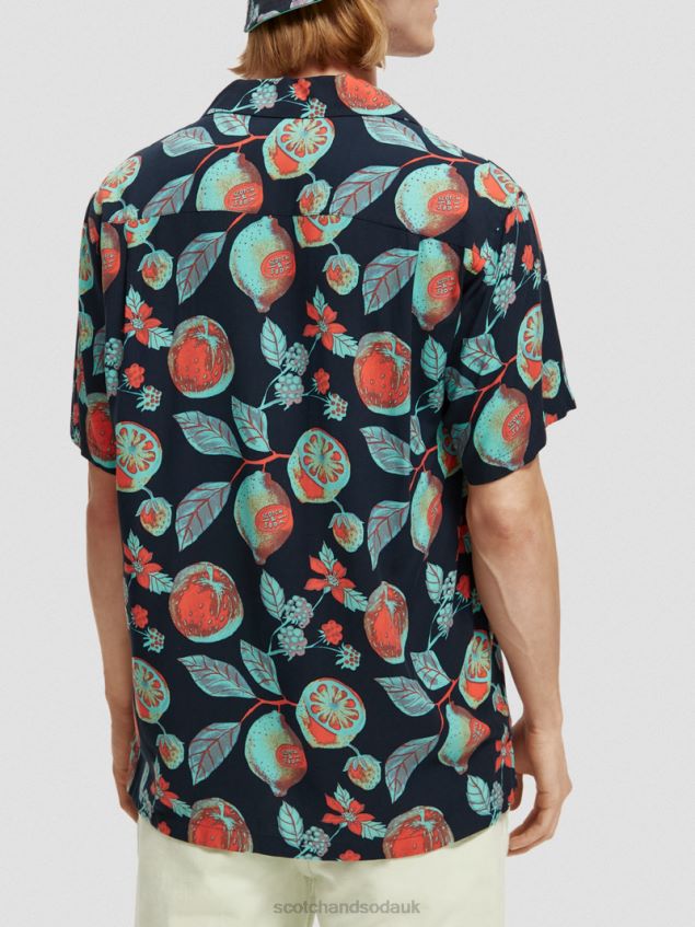 Scotch & Soda Men Printed Camp Shirt LP48HB307 Clothing Navy Fruits Aop