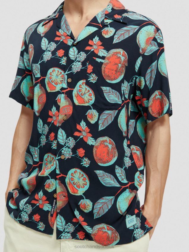 Scotch & Soda Men Printed Camp Shirt LP48HB307 Clothing Navy Fruits Aop