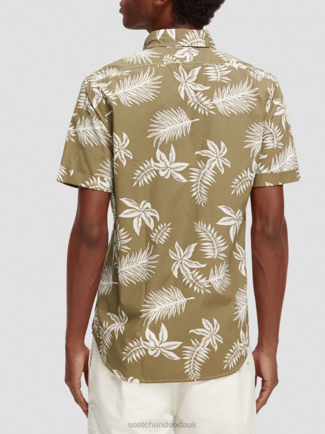 Scotch & Soda Men Regular Fit Printed Poplin Shirt LP48HB331 Clothing Khaki Leaf