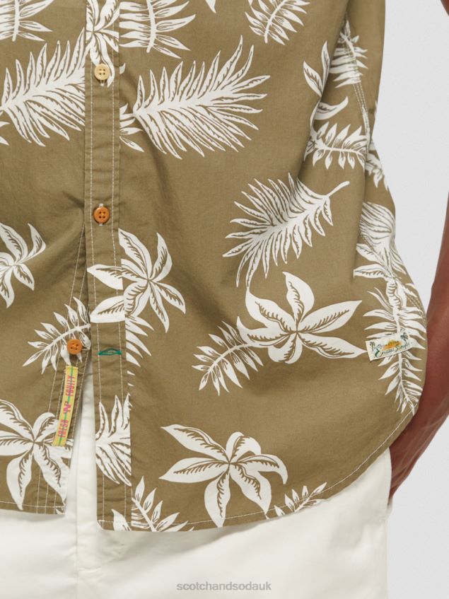 Scotch & Soda Men Regular Fit Printed Poplin Shirt LP48HB331 Clothing Khaki Leaf