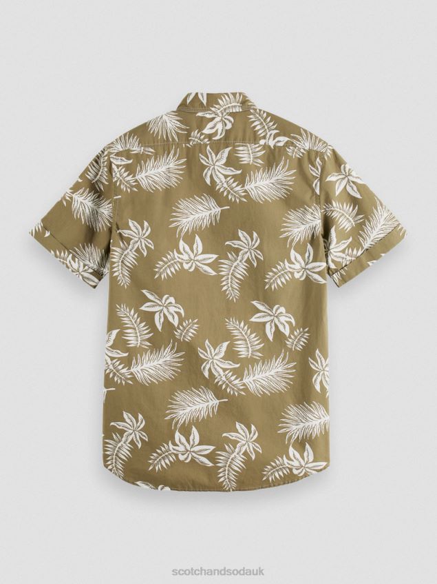 Scotch & Soda Men Regular Fit Printed Poplin Shirt LP48HB331 Clothing Khaki Leaf