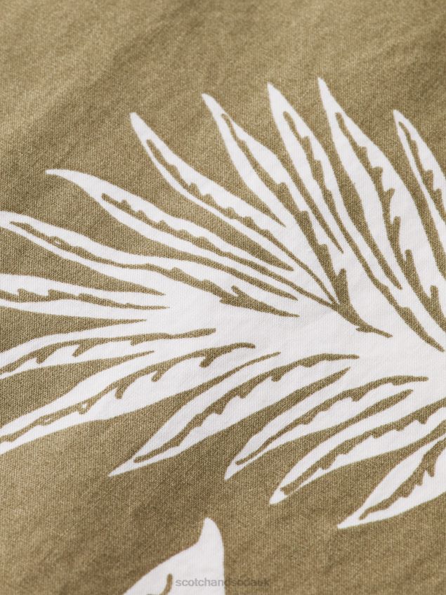 Scotch & Soda Men Regular Fit Printed Poplin Shirt LP48HB331 Clothing Khaki Leaf