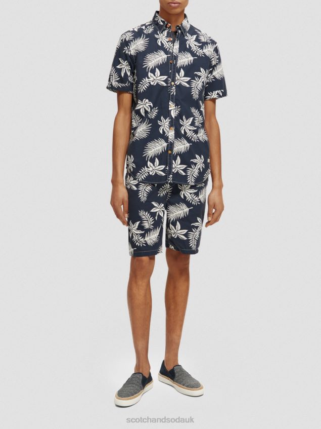 Scotch & Soda Men Regular Fit Printed Poplin Shirt LP48HB332 Clothing Navy Leaf