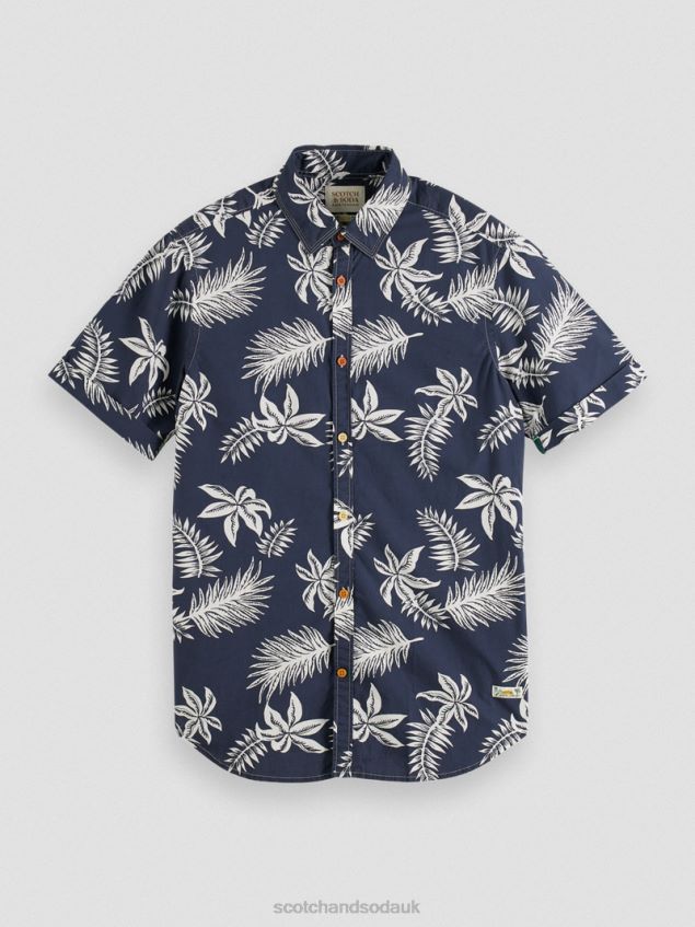 Scotch & Soda Men Regular Fit Printed Poplin Shirt LP48HB332 Clothing Navy Leaf
