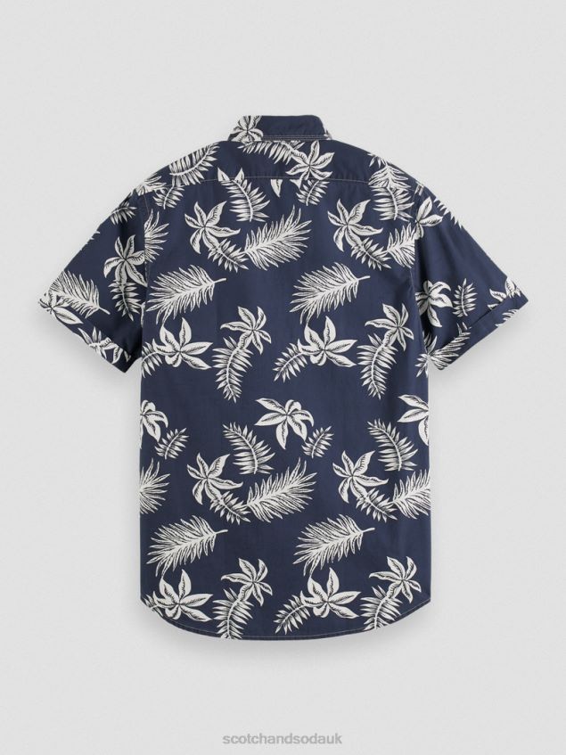 Scotch & Soda Men Regular Fit Printed Poplin Shirt LP48HB332 Clothing Navy Leaf