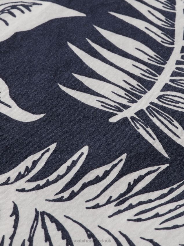 Scotch & Soda Men Regular Fit Printed Poplin Shirt LP48HB332 Clothing Navy Leaf