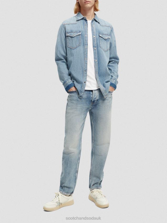 Scotch & Soda Men Regular Fit Repaired Denim Western Shirt LP48HB303 Clothing Washed Indigo