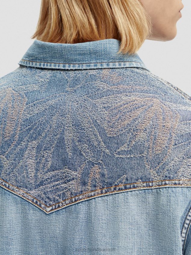 Scotch & Soda Men Regular Fit Repaired Denim Western Shirt LP48HB303 Clothing Washed Indigo