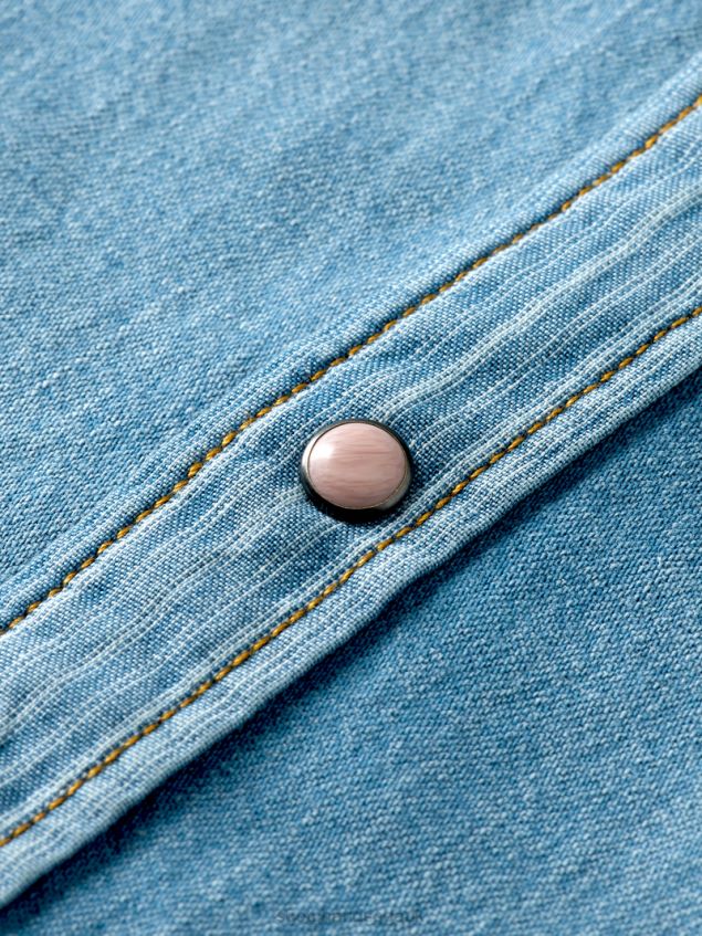 Scotch & Soda Men Regular Fit Repaired Denim Western Shirt LP48HB303 Clothing Washed Indigo