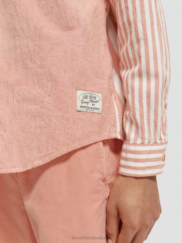 Scotch & Soda Men Relaxed Fit Lightweight Mixed Chambray Shirt LP48HB315 Clothing Cerise