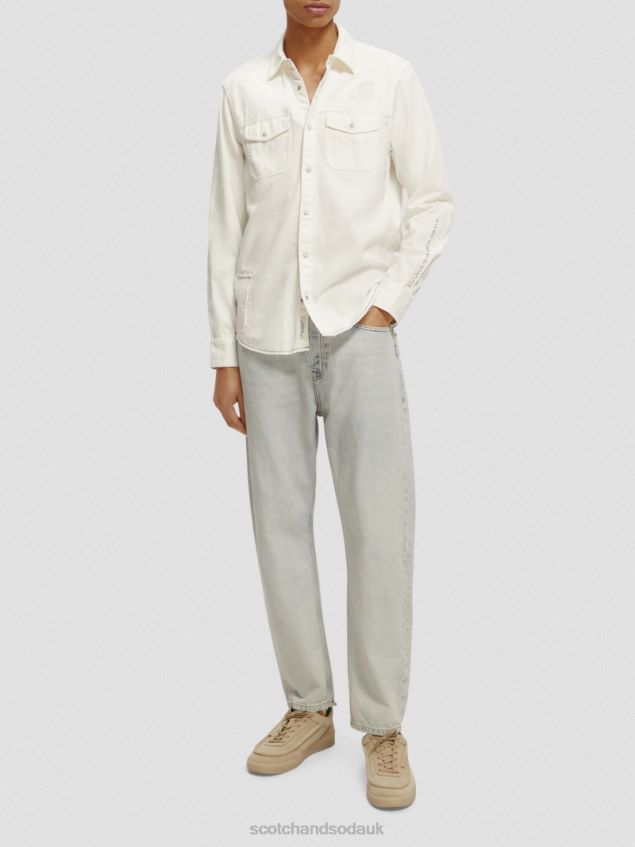 Scotch & Soda Men Repair Detailed Western Denim Shirt LP48HB346 Clothing Off White