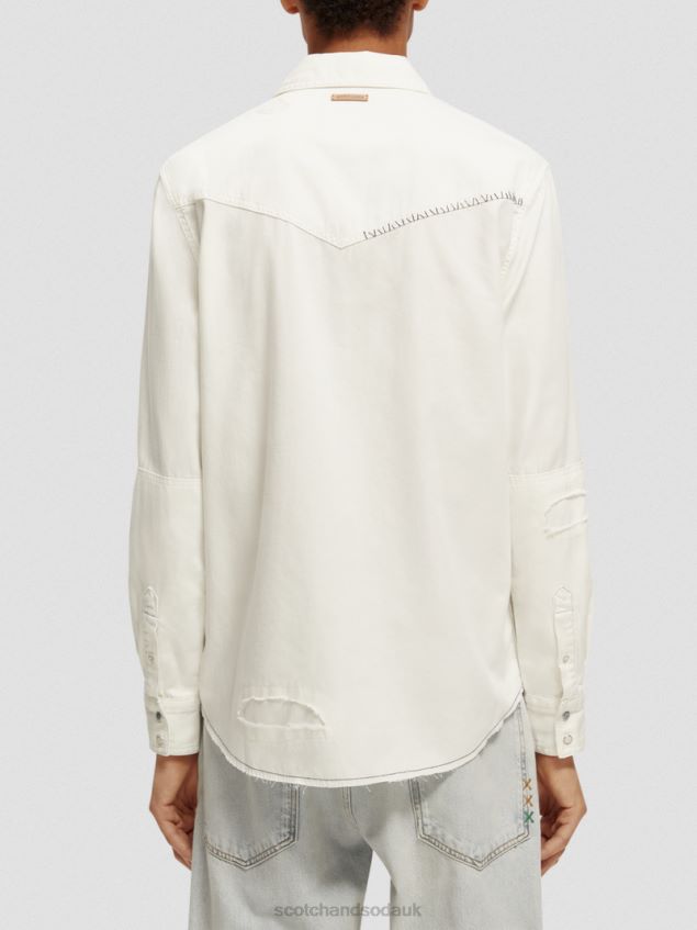 Scotch & Soda Men Repair Detailed Western Denim Shirt LP48HB346 Clothing Off White