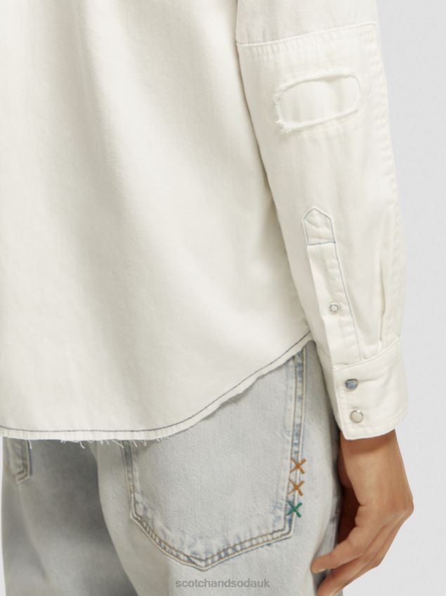 Scotch & Soda Men Repair Detailed Western Denim Shirt LP48HB346 Clothing Off White