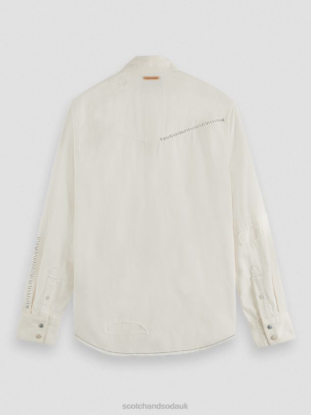 Scotch & Soda Men Repair Detailed Western Denim Shirt LP48HB346 Clothing Off White