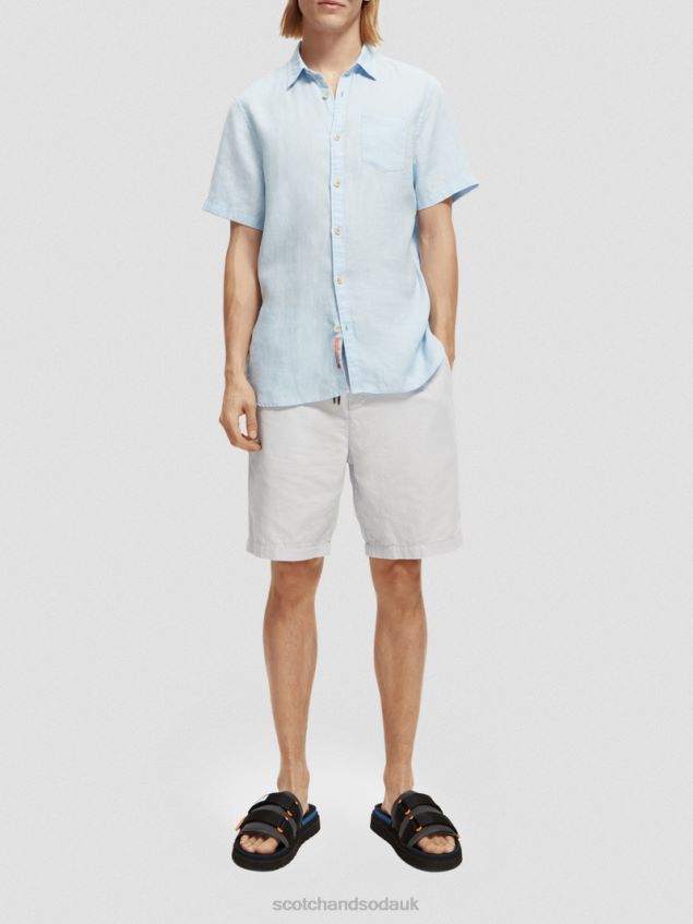 Scotch & Soda Men Short-Sleeved Pocketed Linen Shirt LP48HB339 Clothing Sky