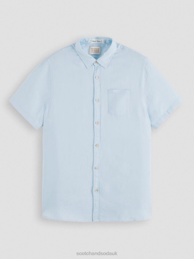 Scotch & Soda Men Short-Sleeved Pocketed Linen Shirt LP48HB339 Clothing Sky