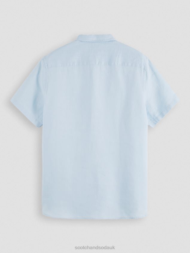 Scotch & Soda Men Short-Sleeved Pocketed Linen Shirt LP48HB339 Clothing Sky