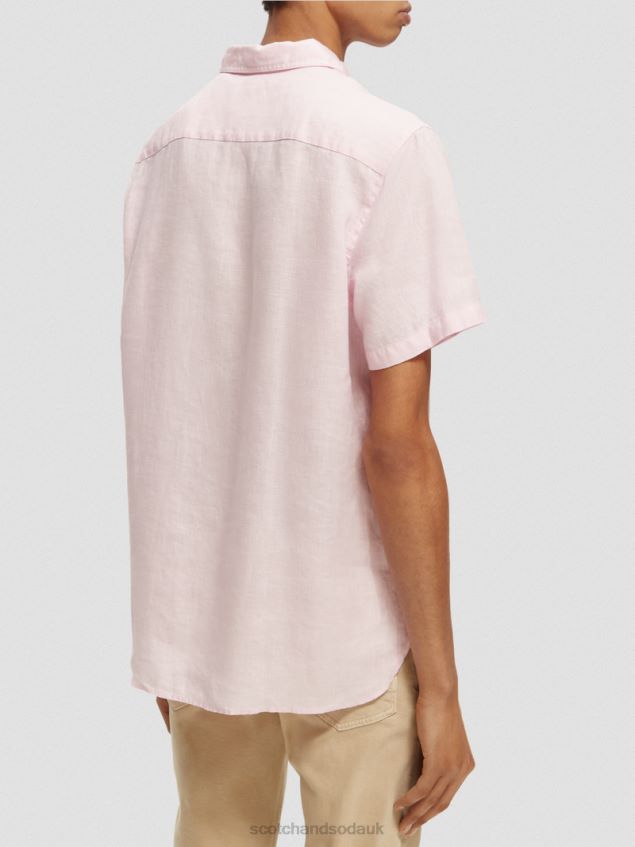 Scotch & Soda Men Short-Sleeved Pocketed Linen Shirt LP48HB342 Clothing Rose