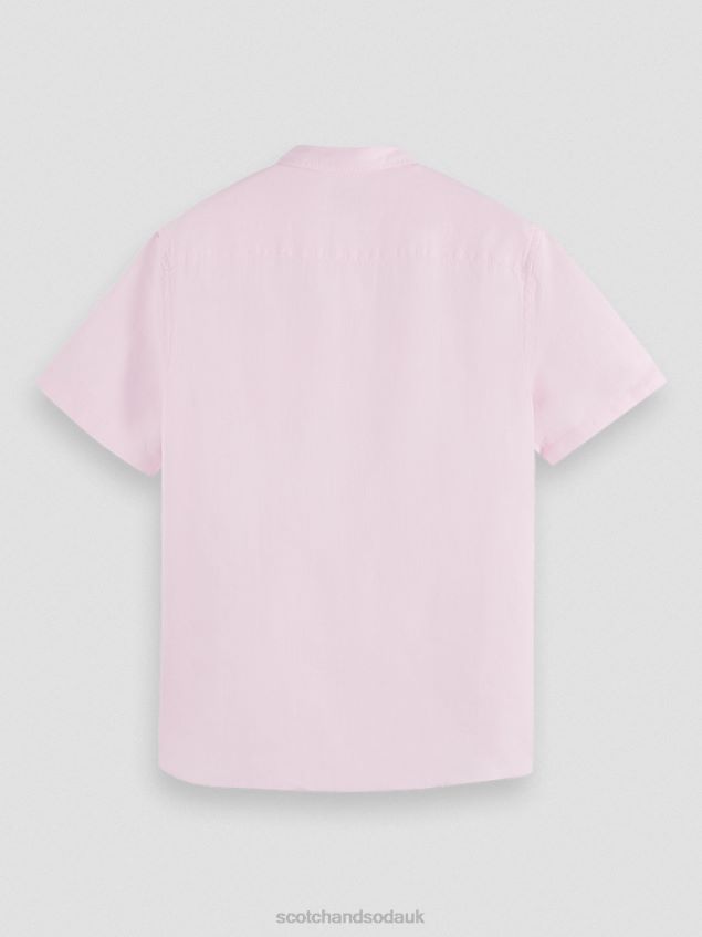 Scotch & Soda Men Short-Sleeved Pocketed Linen Shirt LP48HB342 Clothing Rose