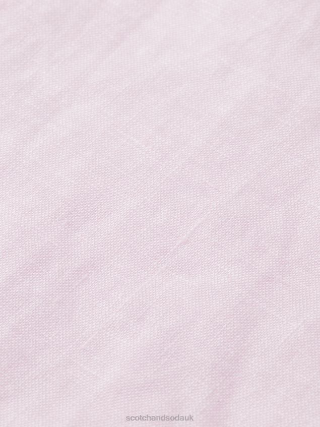 Scotch & Soda Men Short-Sleeved Pocketed Linen Shirt LP48HB342 Clothing Rose