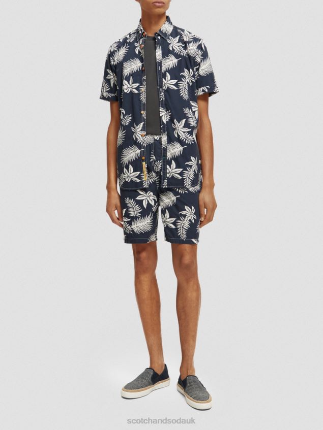 Scotch & Soda Men Printed Poplin Bermuda Shorts LP48HB616 Clothing Navy Leaf
