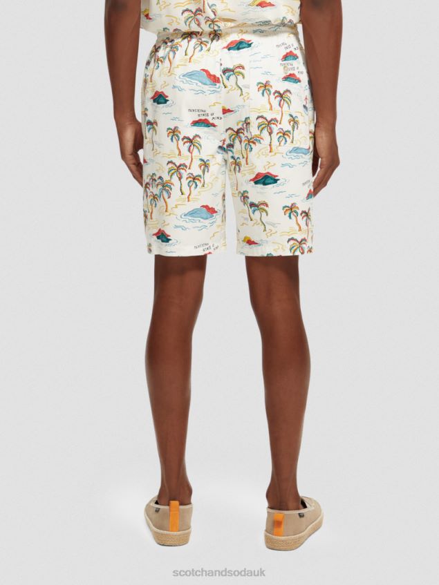 Scotch & Soda Men The Fave Printed Bermuda Shorts LP48HB626 Clothing White Palmtree Island Aop