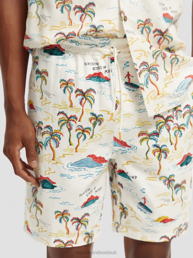 Scotch & Soda Men The Fave Printed Bermuda Shorts LP48HB626 Clothing White Palmtree Island Aop