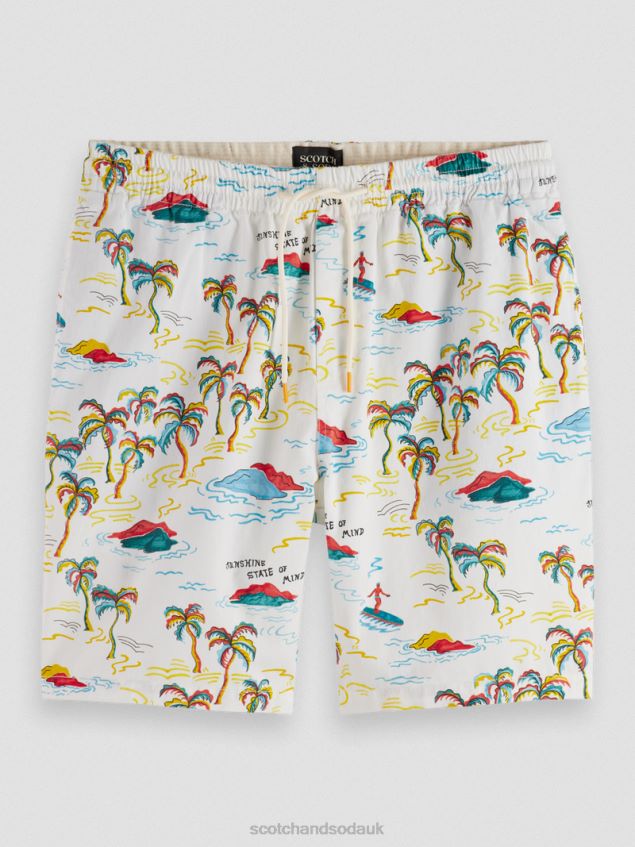 Scotch & Soda Men The Fave Printed Bermuda Shorts LP48HB626 Clothing White Palmtree Island Aop