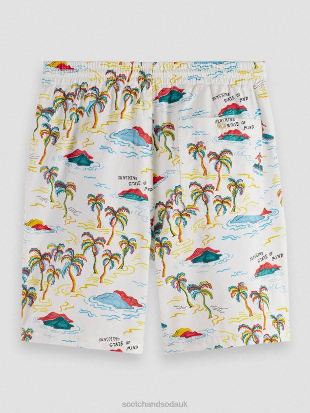 Scotch & Soda Men The Fave Printed Bermuda Shorts LP48HB626 Clothing White Palmtree Island Aop