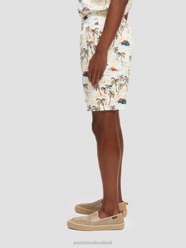 Scotch & Soda Men The Fave Printed Bermuda Shorts LP48HB626 Clothing White Palmtree Island Aop