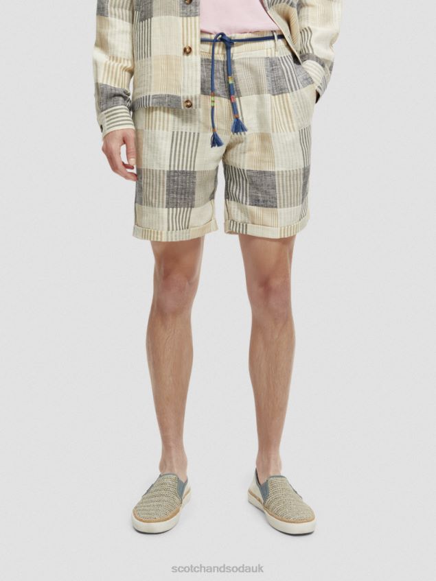 Scotch & Soda Men The Twilt Relaxed Fit Pleated Checked Shorts LP48HB609 Clothing Blue Check